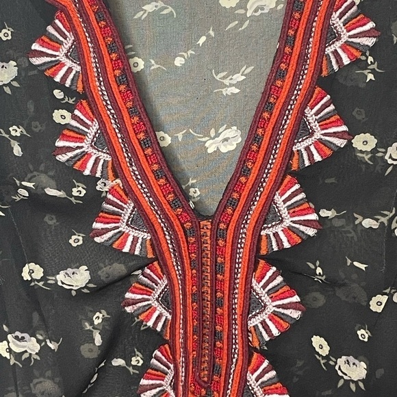 Ulla Johnson blouse silk embroidered sz 4 sheer long sleeve boho - Picture 6 of 12
